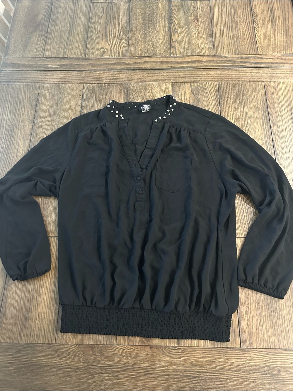 Torrid Black Pearl Trim Long Sleeve Blouse